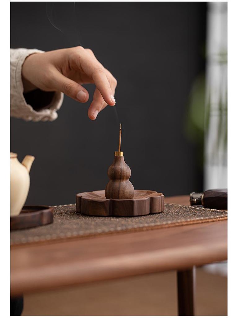North American Walnut Multi-Hole Incense Burner, Solid Wood Lotus Design, No Ash Holder