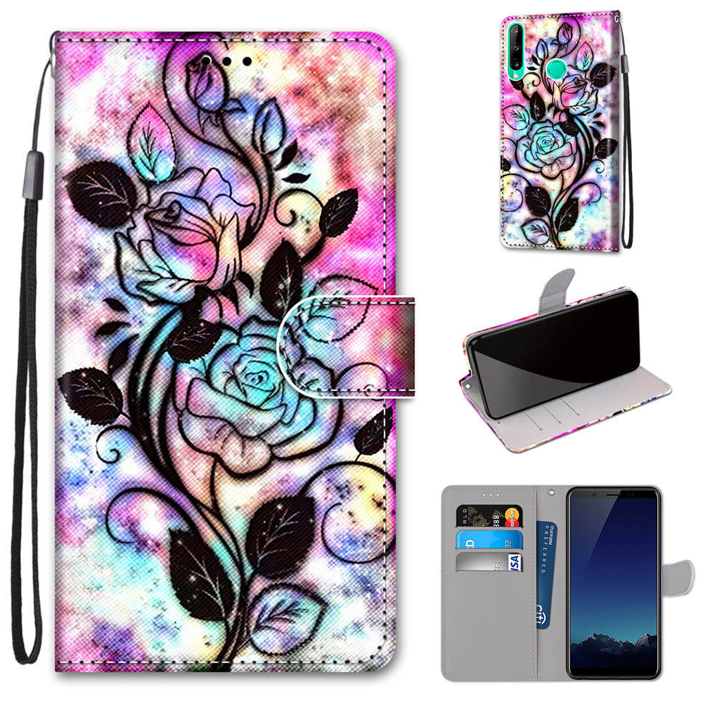 Fashion 3D Painted Pattern Phone Cover Lanyard Flip Leather Case For iPhone Xiaomi Poco Redmi OPPO Realme OnePlus