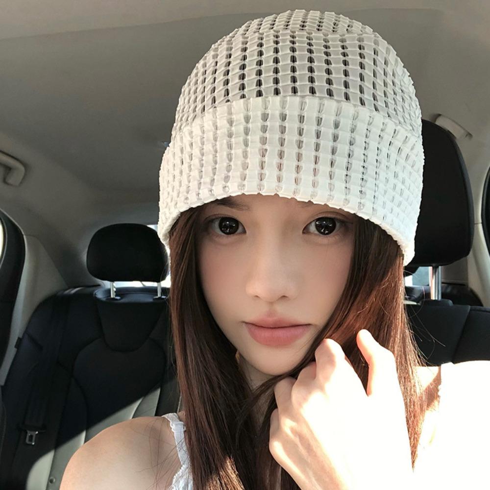 Клетчатая шапка-бини, хлопковая шапка с вырезом, креативная шапка-пуловер для отдыха на природе