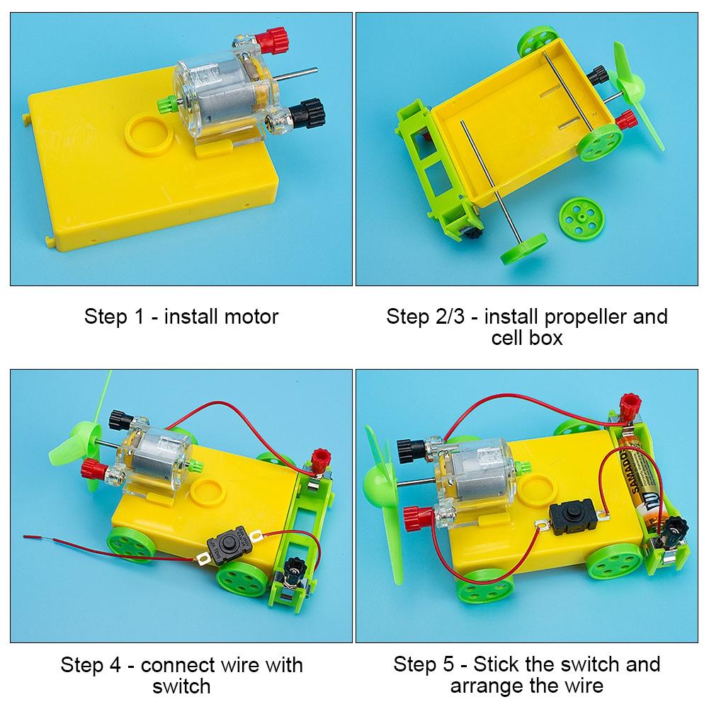 Детская сборка игрушечного автомобиля своими руками, модель автомобиля на четырех колесах, студенческий научный эксперимент