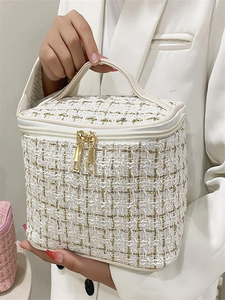 Новый корейский стиль клетчатая портативная косметичка с легким ароматом, большая вместимость, портативная сумка для хранения туалетных принадлежностей, органайзер для макияжа, дорожная, оптом