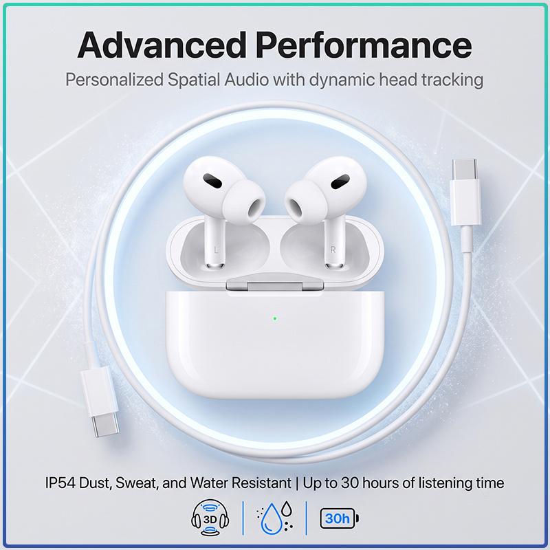 Air Pro 2 Wireless TWS Earphones Spatial Audio Touch Control IP54 Dust & Sweat Resistant Bluetooth Headset With Type-C Charging Cable 1:1