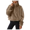2025 Autumn Winter Women's Plush Fleece Half Zip Sweatshirt, Stand Collar Jacket with Pockets, Cozy Sherpa Lined Casual Top for Cold Weather