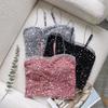 Sexy Metal Chain Tank Top Solid Sequin Halter Crop Tops Women Summer Camis Backless Camisole Fashion Casual Tube Female Sleeveless Cropped Vest Y2K