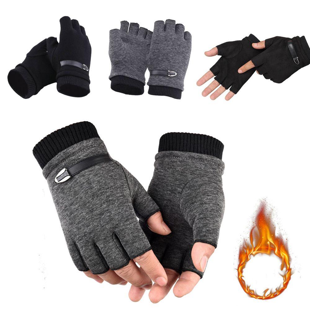 Warm Thick Fingerless Mens Mittens Half Finger Winter Gloves Thermal