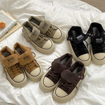 Один ботинок и два ретро новых толстых подошвах 2024 года, нишевая осенняя одежда, универсальные туфли для сноуборда, женские высокие парусиновые туфли для женщин