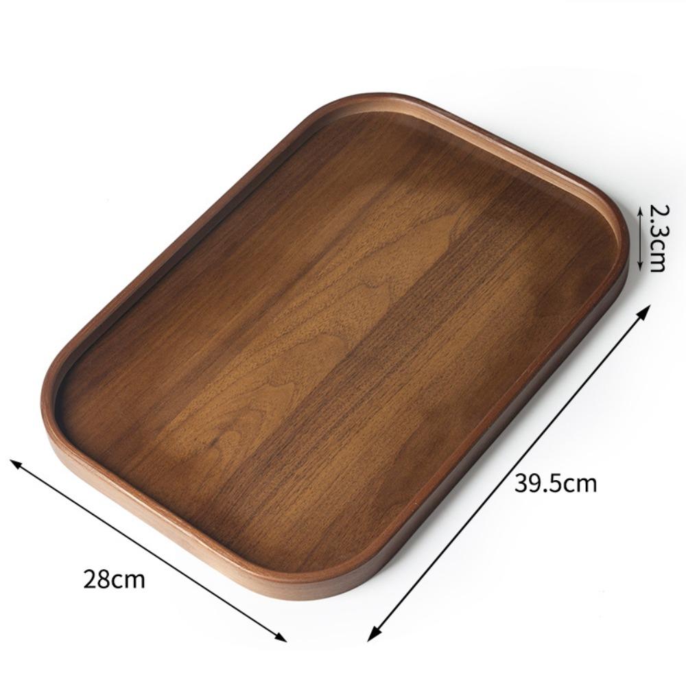 Walnut Wood Color Wood Tray Retro Style Fruit Plate Smooth Edge Tea Tray Kitchen