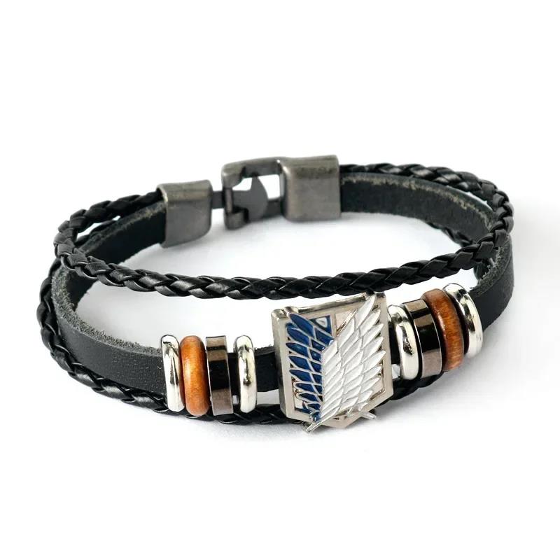 Bandai Anime One Piece Pirate Bracelet Cartoon Action Doll Lufei Straw Hat Punk Black Leather Woven Bracelet Toy Birthday Gift 6