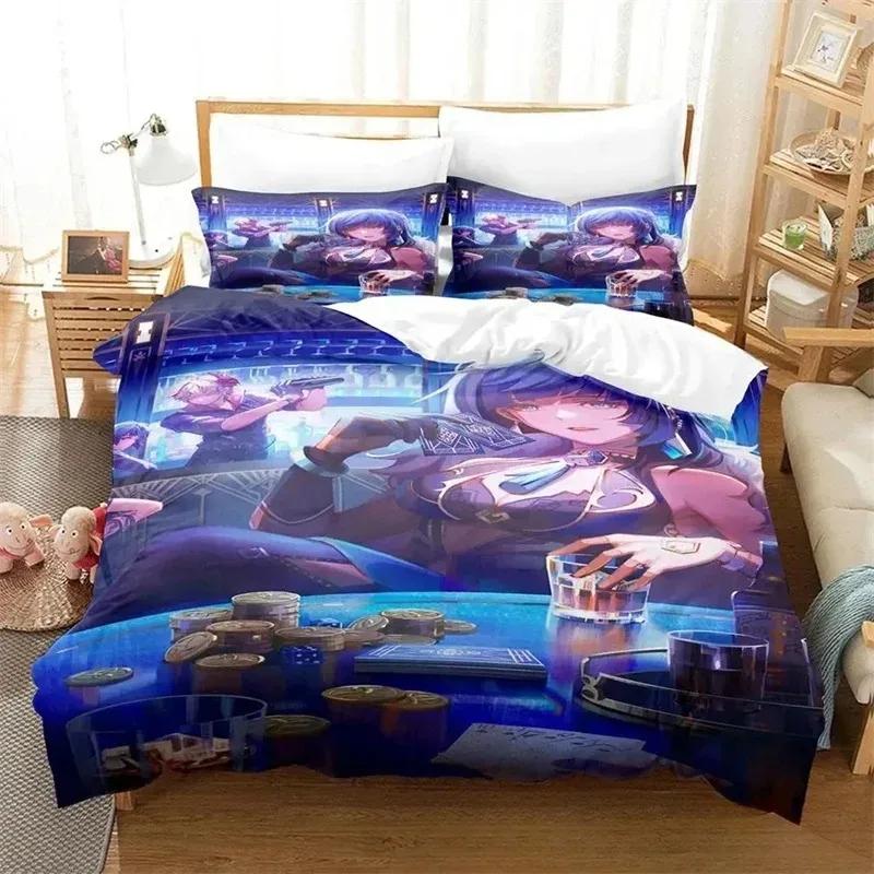 Anime Game Yelan Genshin Impact Bedding Sets Exquisite Bed Supplies Set Duvet Cover Bed Comforter Set Luxury Birthday Gift