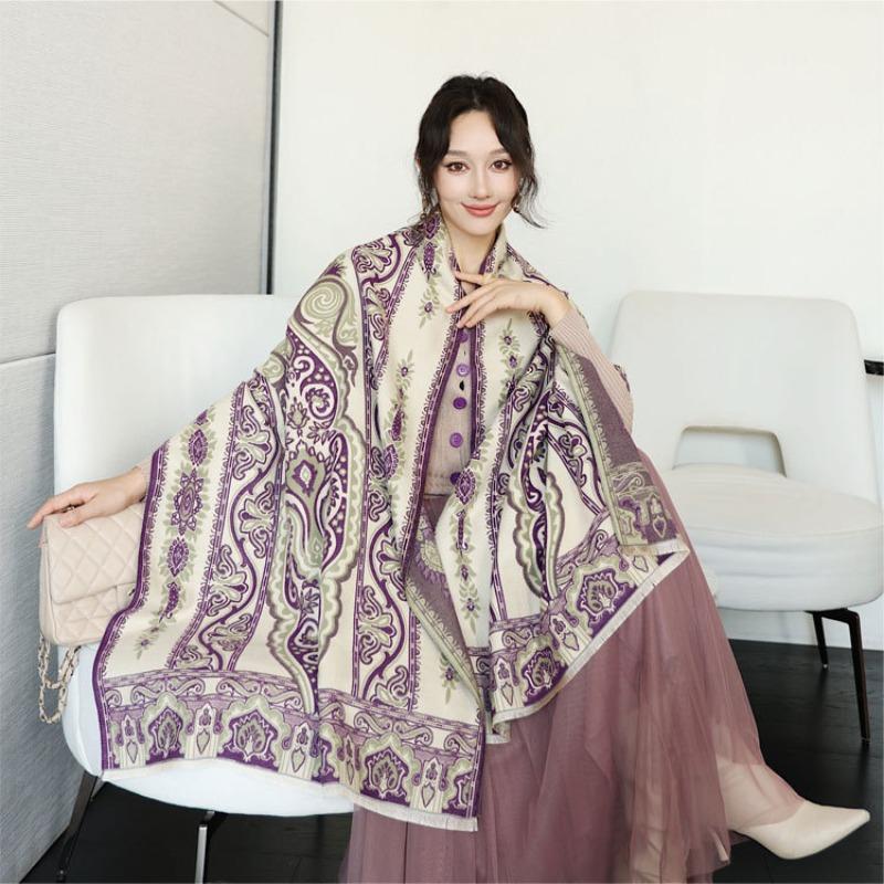 New Jacquard Scarf Women's Autumn and Winter Double-sided Imitation Cashmere Warm Shawl Premium Versatile Thickened Scarf
