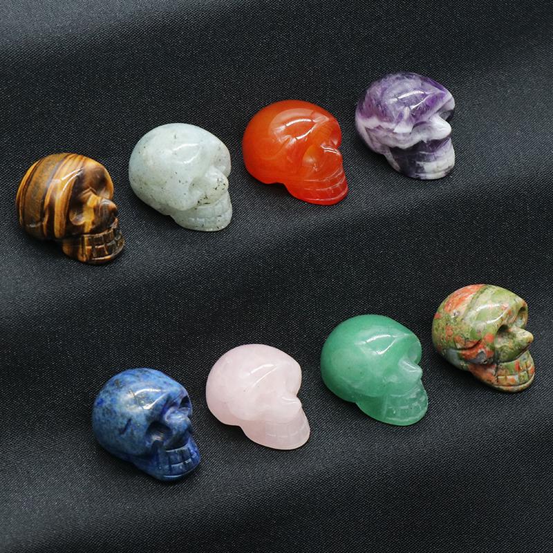 1Pc Natural Stone Carved Skull Natural Crystal Crafts Ornaments Halloween Ghost Festival Decorations Jewelry Furnishings Supplies Gifts 25x20x18 Mm