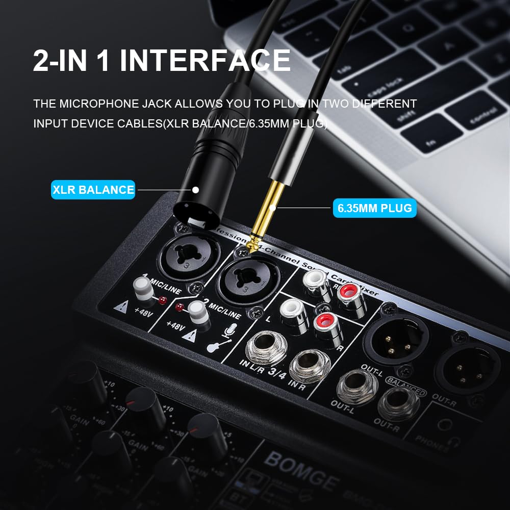 BOMGE DJ Аудиомикшер 4-канальный BOMGE-04F 48В DSP MP3 USB Bluetooth Прямая трансляция Музыкальное производство Эхо