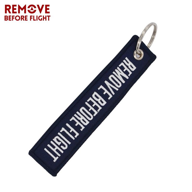 Remove Before Flight Key Chains Navy Blue Embroidery Key Fobs