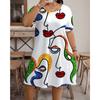 New Fashion 2025 Summer Casual Home Women's Clothing Medium Skirt Round Neck Portrait Print Short Sleeve Dress Women's Clothing