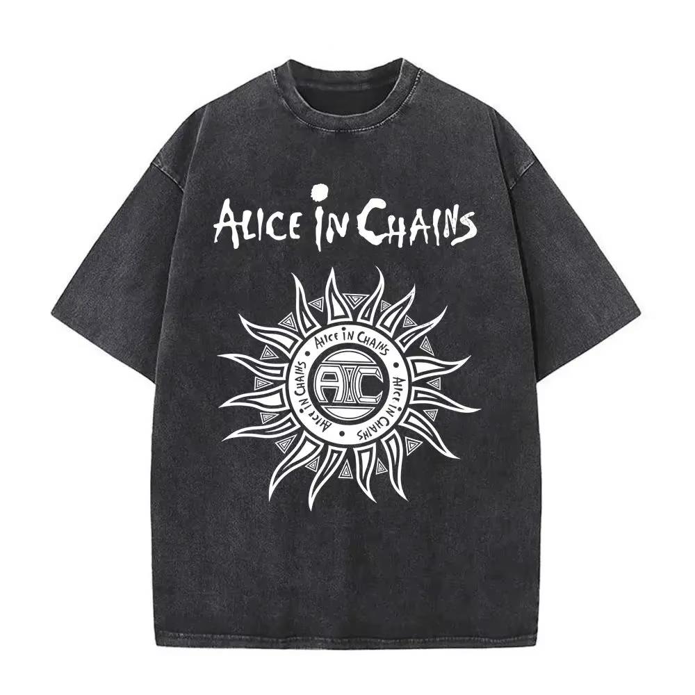 New in Top Tees Mens TShirt Camisetas Rock Band Alice in Chains Dirt Washed Vintage Short Sleeved Round Neck Yk Tshirt