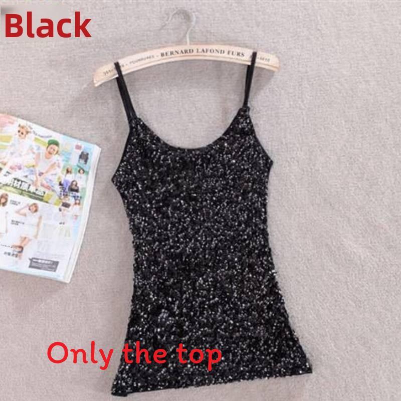 Polyester Sequin Tank Top For Women Spring Slim Fit Casual Blouse