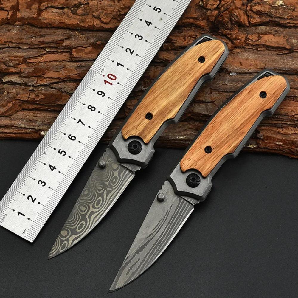 Folding Knife Damascus Pattern Camping  Mountaineering Portable Multi Purpose Folding Knife  Klappmesser Buterffly