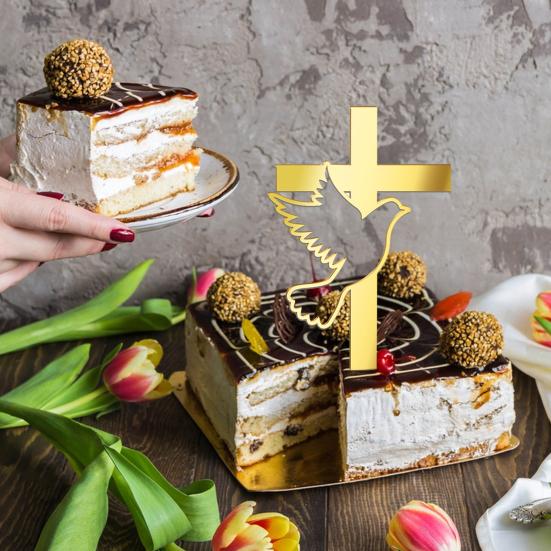 Hollow Peace Baby Cake Topper Solid Religious First Cross Cake Insert Baptism Pigeon Communion Shower Cupcake Toppers Birthday
