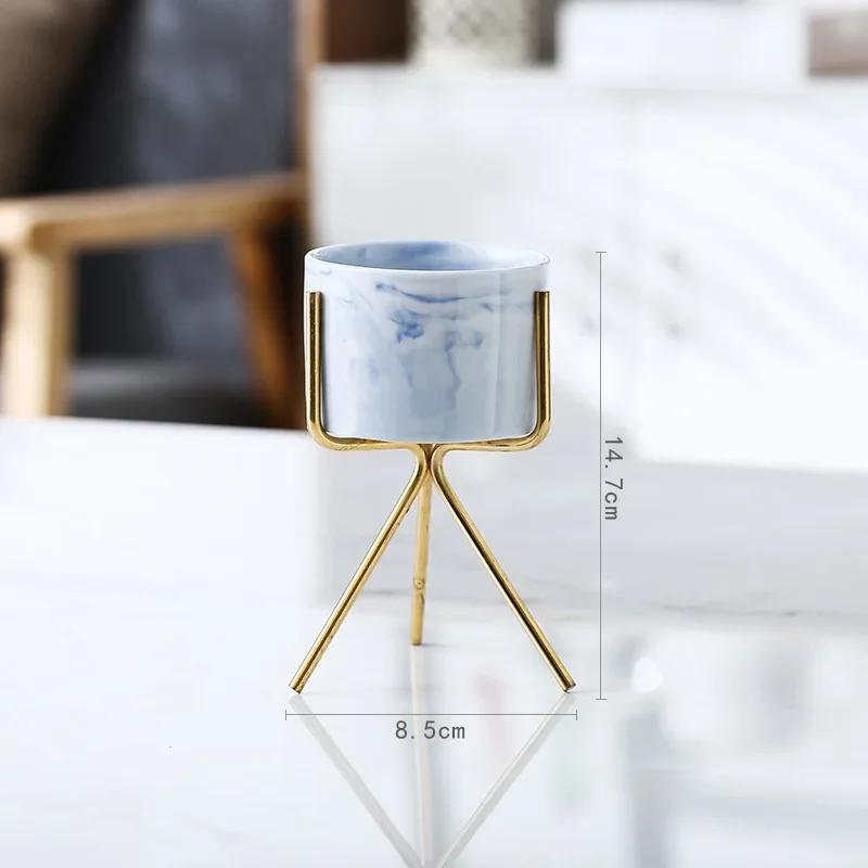 Скандинавская керамическая железная художественная мраморная ваза с узором розовое золото зеленый настольный цветочный горшок для домашнего офиса вазы декоративный суккулентный цветочный горшок