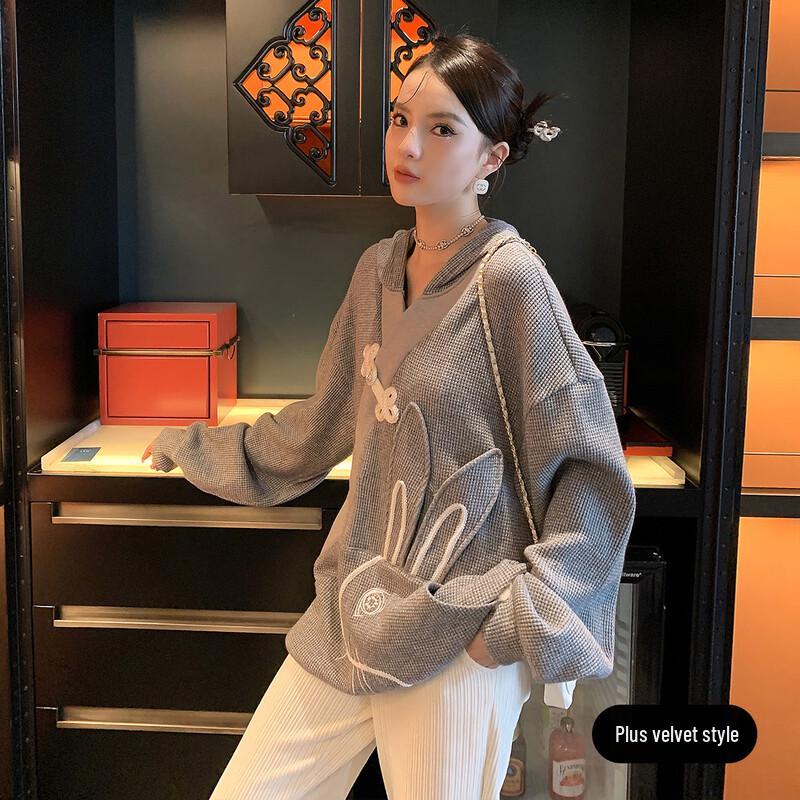 Женская толстовка с капюшоном на флисовой подкладке в китайском стиле JK&JS