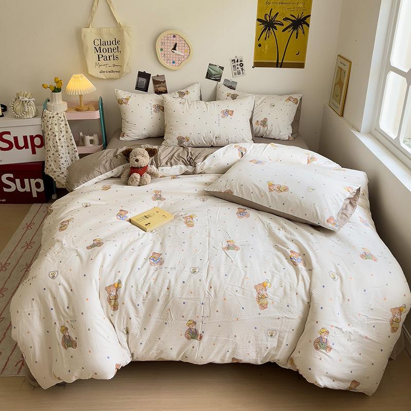 Class A Sleeping Naked, Maternal And Infant Grade Four-Piece Set, Pure Cotton Dormitory 3Pcs Set, Washed Cotton Quilt Cover, Bed Hat Model