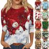 Women's Fashion Casual Seven Sleeve Christmas Printed Round Neck Top