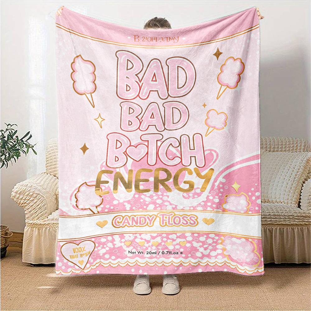 Bad Energy Candy Flannel Blanket Super Soft Warm Cozy Blanket For Sofa Bed Office Travel Allseason Home Decor Gift