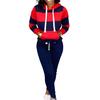 2 Pcs/Set Women Hoodie Pants Set Elastic Waist Striped Color Matching Hooded Long Sleeves Warm Drawstring Plus