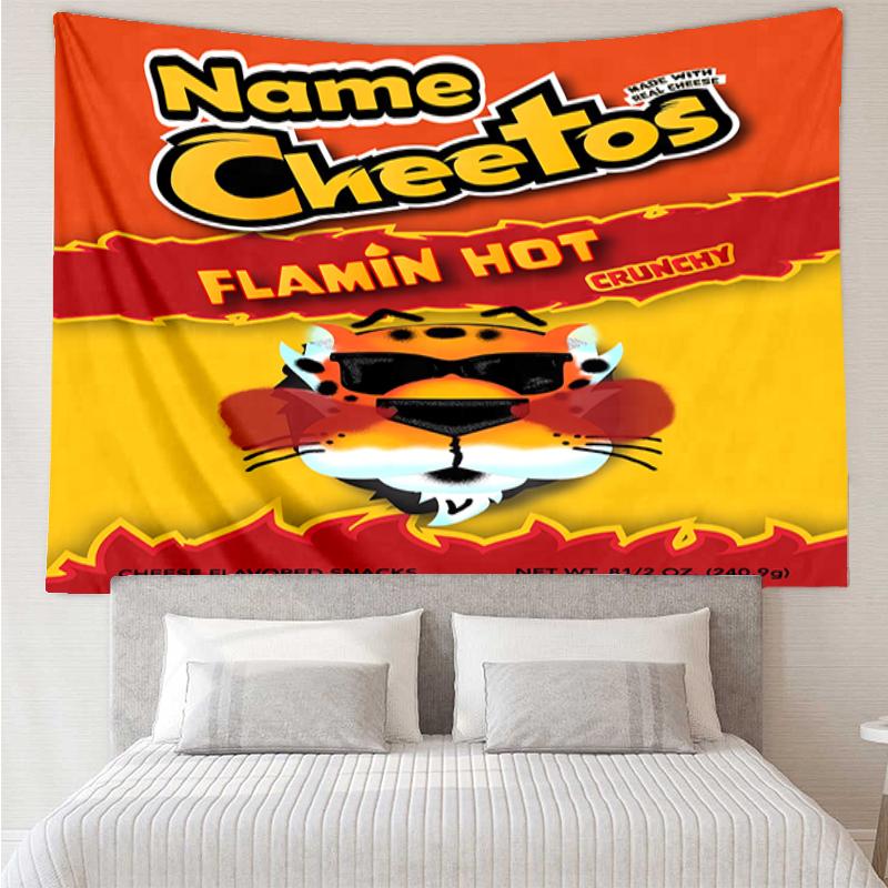 Custom Name Cheetos Print Tapestry, Backdrop, Easy Setup, Ideal for Bedroom, Office & Living Room, with Aesthetic Wall Hanging Decor.