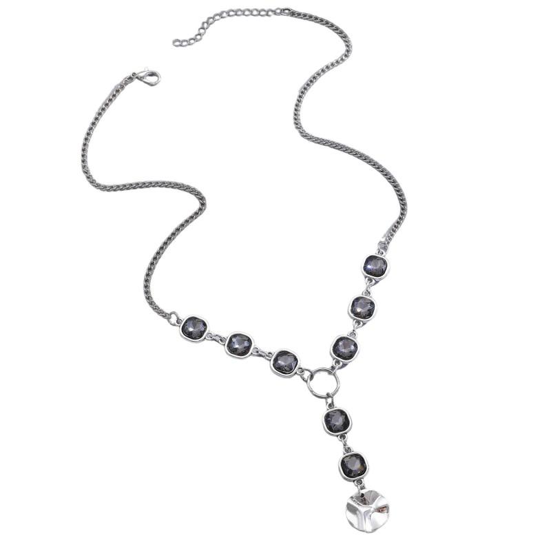 Geometric Square Black Rhinestone Necklace Set Women Minimalist Sweet Punk Earring Bracelet Jewelry