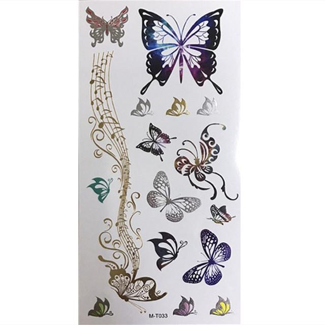 Metallic Gold Butterfly Tattoo Silver Waterproof Temporary Tattoos Stickers On The Body Women Men Boho Resort Style