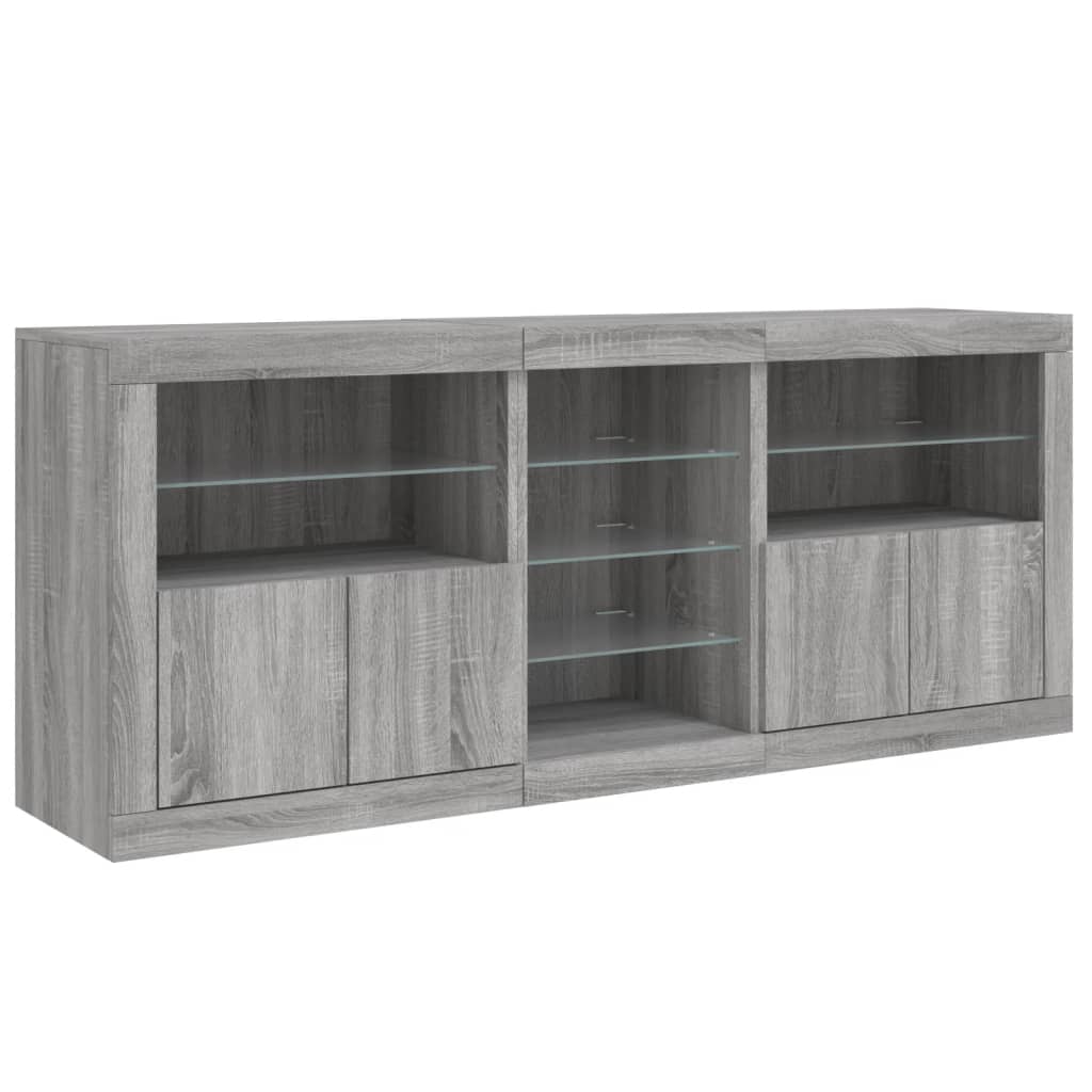 Sideboard with LED Lights Grey Sonoma 162 x 37 x 67 cm