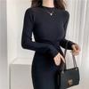 Women Knitting Mermaid Dress Autumn Winter Long Sleeve Half High Collar Solid Elegant Slim Vintage Pullover Sweater Dress