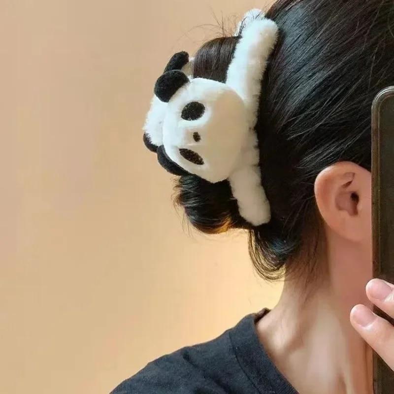 Заколки для волос Kawaii Panda, большая мультяшная мягкая игрушка, заколки с когтями панды, резинки для волос, женские милые головные уборы