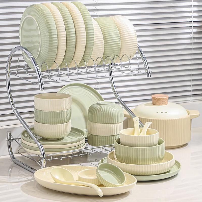 Kangmo 35-Piece Light Luxury Cream Style Ceramic Dinnerware Set