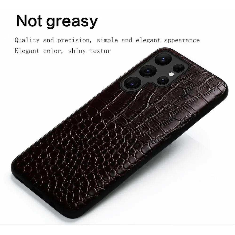 Crocodile Pattern Cowhide Leather Case for Samsung Galaxy S24 Ultra S25 S23 Plus S22 S21 S20 FE Note 20 Mobile Phone Hard Cover