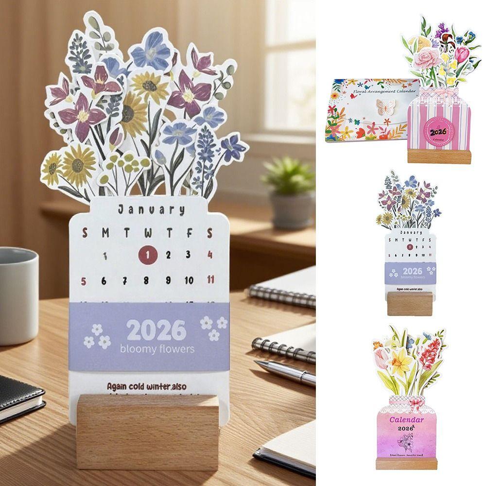 Detachable Base Bloomy Flowers Desk Calendar 2026 Desktop Calendar for Table Desk Decor