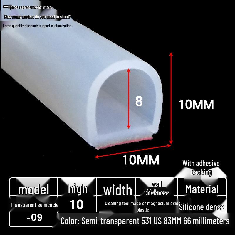 D-образный высокотемпературный силиконовый уплотнитель, полукруглая полая полоса, самоклеящийся цельный, без запаха, прозрачный.