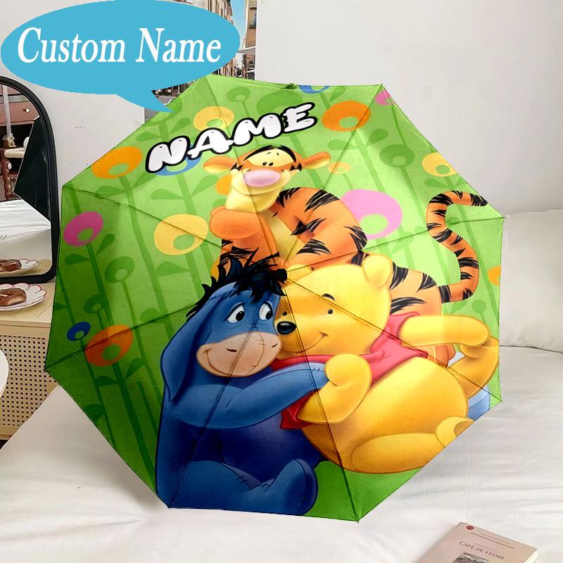 Custom Name Little yellow bear and friends Umbrella, 8-Rib Folding Umbrella, Lightweight Portable Design for Lovers, Friends, Perfect Gift for Birthda