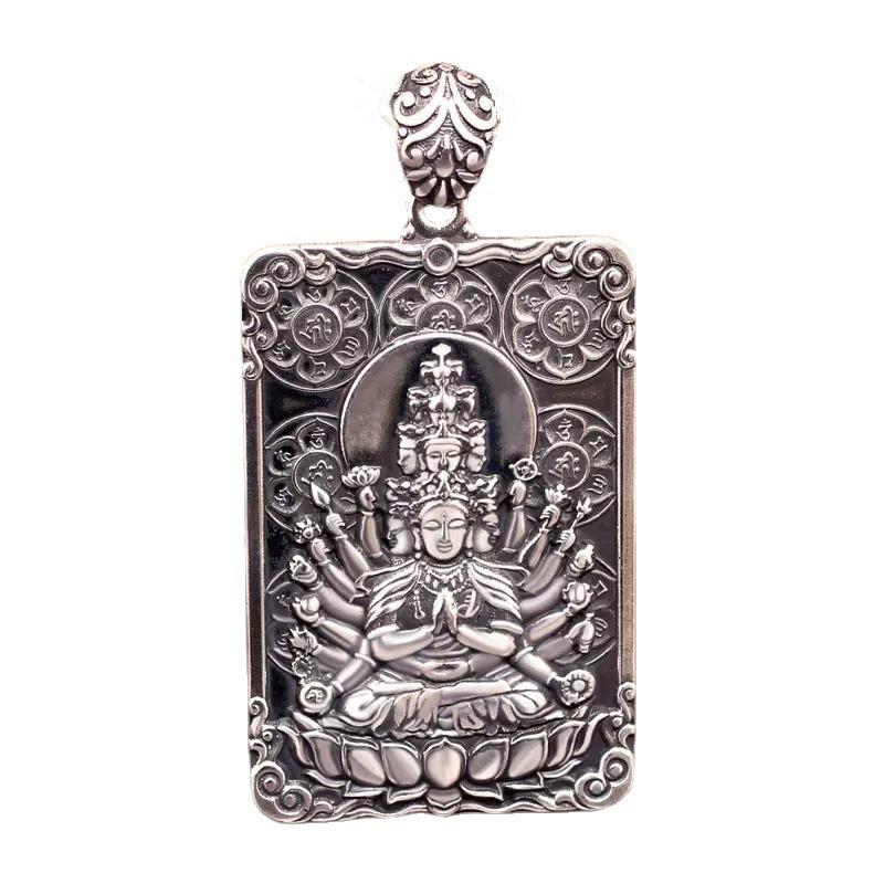 Thousand-handed Avalokitesvara Tathagata Pendant Male Blessing Amulet Trendy 925 Silver Chain Necklace For Men Guardian Buddha