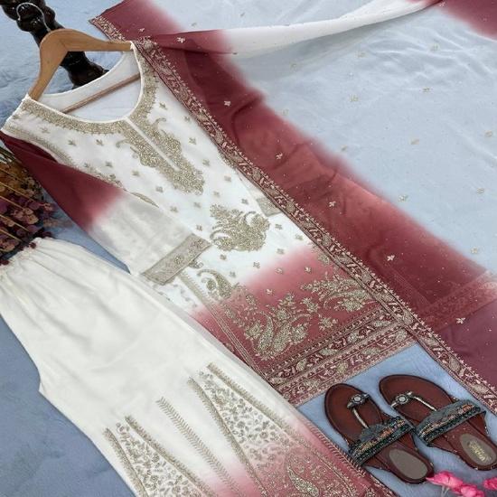 Dual-Tone Gradient Silk Short Kurta Set with Scalloped Sharara