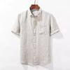Хлопково-льняная свободная обычная однотонная повседневная льняная рубашка с лацканами для молодежи
