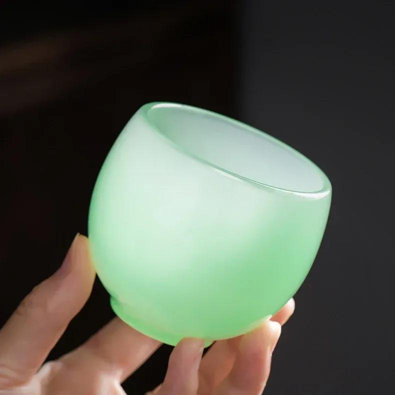 Ru Qing Jade Porcelain-Ru Yi Cup Cha Wan 150ml Chinese Kungfu Glass Tea Cup Light Green Large Single Tea Bowl for Cha Hai