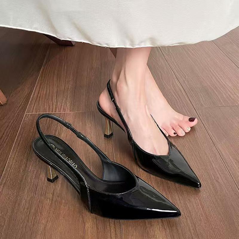 Beautiful Sandals Women's Summer High-heeled Bag Head Kitten Heel Temperament Pointed Head Half-drag Outer Wear Thin Heel Nude Shoes