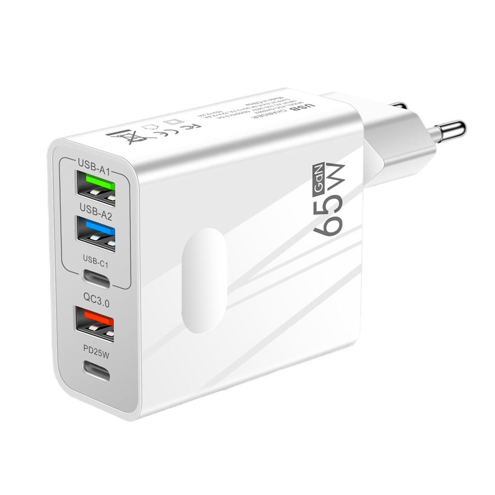 5 портов GaN USB зарядное устройство Quick Charge 3.0 65 Вт Быстрая зарядка телефонов Адаптеры питания для iPhone Samsung Xiaomi PD Type C настенное зарядное устройство