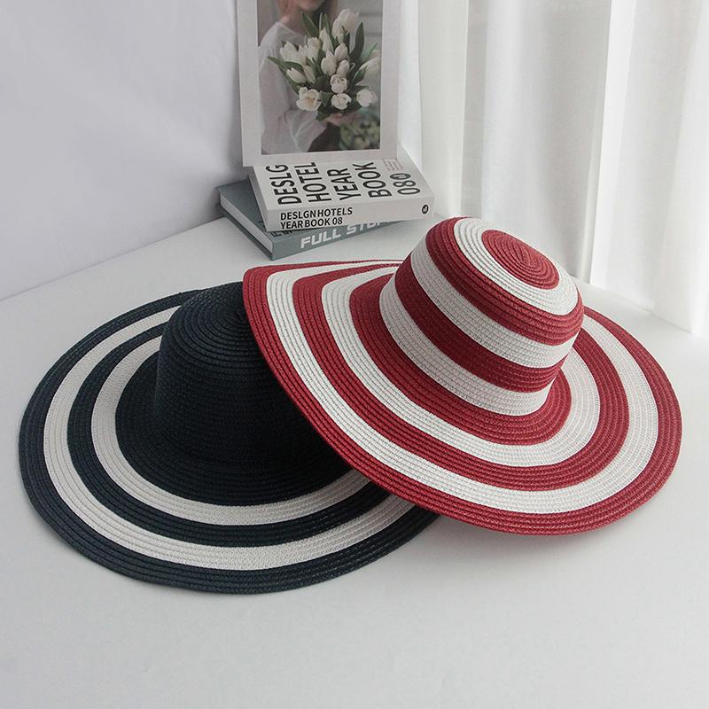 Летняя женская соломенная шляпа с широкими полями в полоску от солнца - дышащая, складная, универсальная, для активного отдыха, платья для женщин
