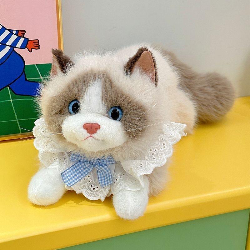 Мягкая Говорящая Плюшевая Игрушка Кошка Симуляция Куклы-Тряпичной Куклы с Слюнявчиком Очаровательная Мягконабивная Игрушка для Стола Спальни