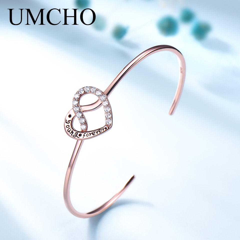 Umcho Браслет Young Forever Rose Color Heart - идеальные женские подарки Ювелирные изделия из стерлингового серебра 925 пробы на юбилей и моду