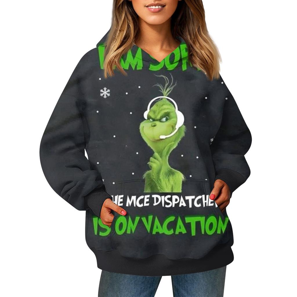 Ladies' Fashionable Long Sleeved Pullover With Christmas Print Hooded Pocket Sweatshirt