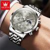 Multifunctional Men's Watches Chronograph Quartz Watch Moon Phase Calendar Luminous Waterproof Watch for Men